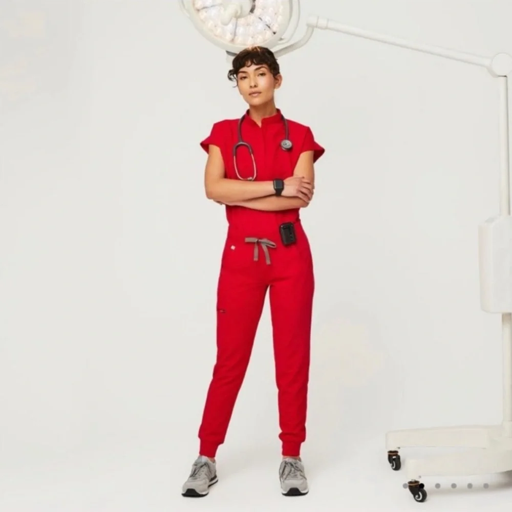 FIGS ZAMORA TALL JAGGERS SCRUB PANTS IN POP RED - Picture 1 of 8